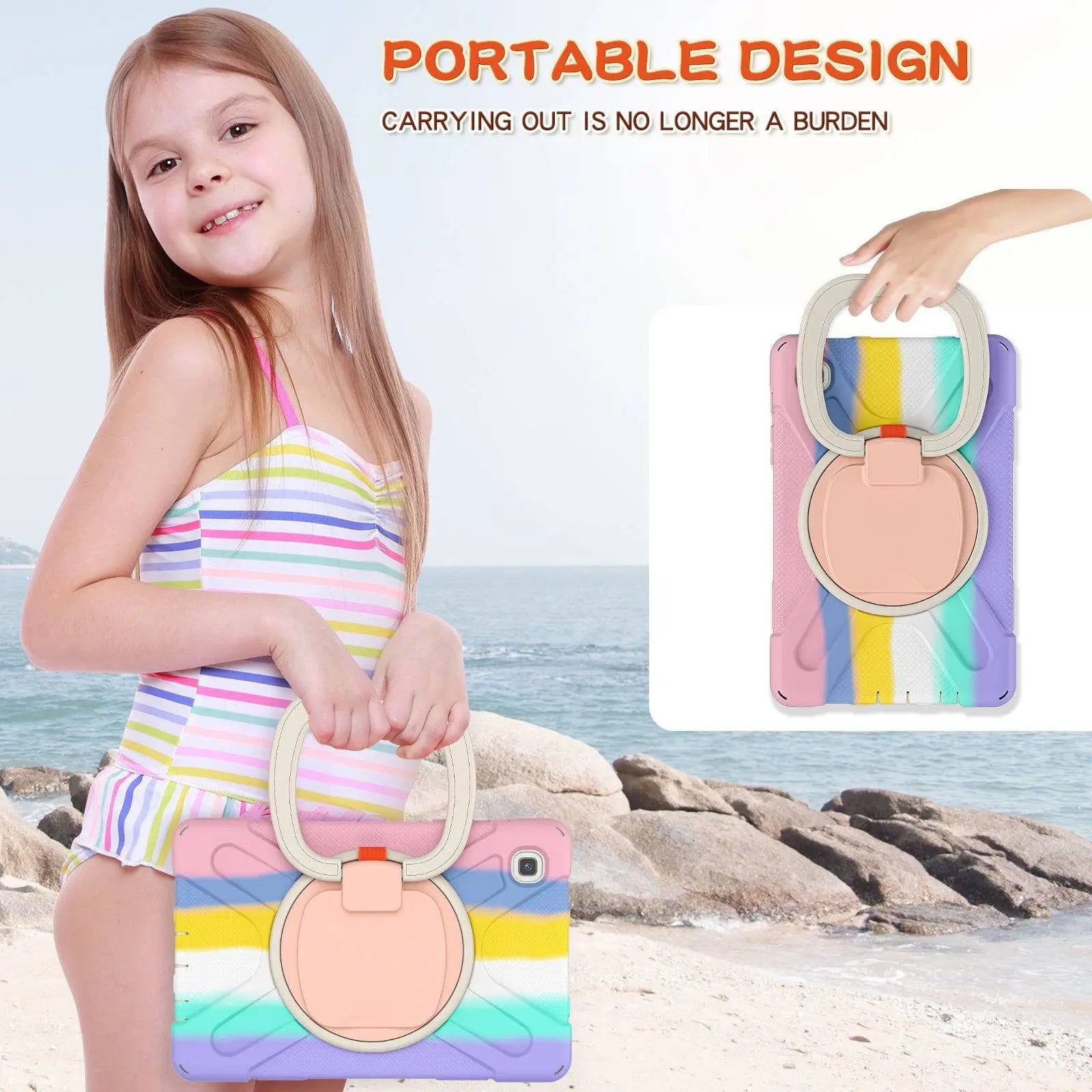 Portable Samsung A7 Lite T220 protective case with a foldable handle, making it easy for kids to carry anywhere.